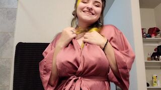 Goth Girl gives Playful Strip Tease Dance in Silk Robe