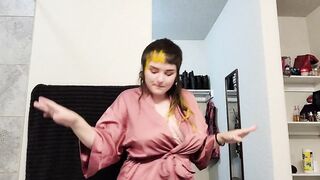 Goth Girl gives Playful Strip Tease Dance in Silk Robe