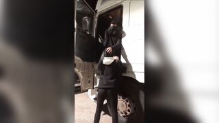 Truck driver getting blown