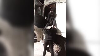 Truck driver getting blown