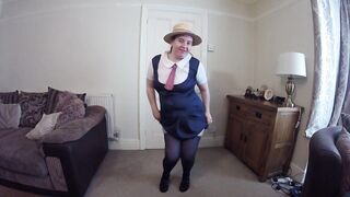 Mom wearing Schoolgirl Uniform with Stockings & Suspenders