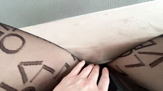 In Nylon Pantyhose Shows himself between the Legs!