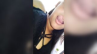 Cute Latina Teen Wearing Sexy Black Lingerie Show her so Wet Pussy Close up