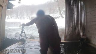 I was Licking my very Tasty Cock in a Private Open-air Bath while looking at the Snowy Scenery,