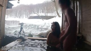 I was Licking my very Tasty Cock in a Private Open-air Bath while looking at the Snowy Scenery,