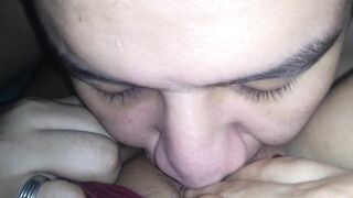 POV Sissy Boy Eat and Kiss my Tiny Hairy Cum and Bit my Lips in Cute way while my Hubby is Working