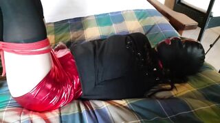 Hogtied and masked in stockings and high heels – Trained sub