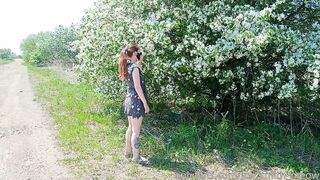 Hot Teen Striptease in Front of a Blooming Tree