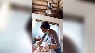 Man Cums on his Asian Esthetician while she Wax him