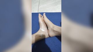 Soles Rubbed together with Lotion