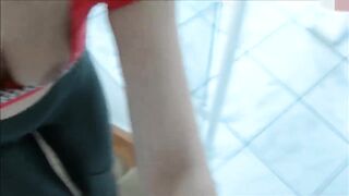 quirky blonde on stairs: face fuck quickie - facial