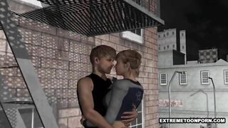 3D Cartoon Babe Gets Fucked Hard on a Fire Escape