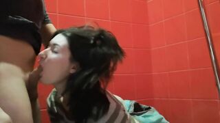 Trash Slut Sucks in the Mall Toilet