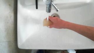 Menstrual Cup Removal and Peeing. Girl's Period Porn