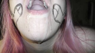 Cumslut wife covered in cum, swallow huge drooling cumshots