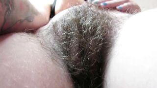 milf’s hairy pussy with big clit – teasing closeup