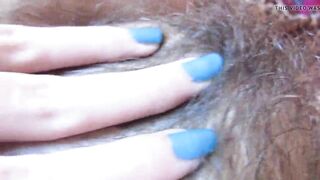 milf’s hairy pussy with big clit – teasing closeup