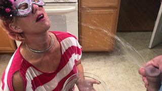 Masked Slave Pissed on in Kitchen