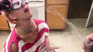 Masked Slave Pissed on in Kitchen