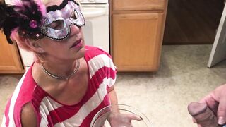 Masked Slave Pissed on in Kitchen