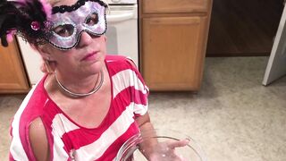 Masked Slave Pissed on in Kitchen