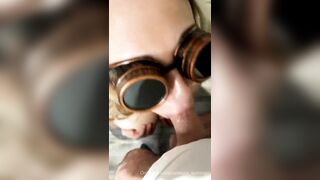 Slut Ahegao Steampunk Milf gags Big Dick for Cum