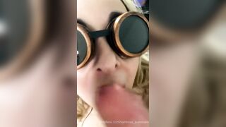 Slut Ahegao Steampunk Milf gags Big Dick for Cum