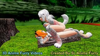 White Anime Dog Girl Riding Outdoors Sex in the Forest