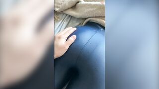 Perfect Bubble Butt in Shiny Leggings Gets Slapped!