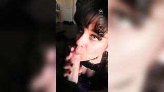 Gorgeous Shy Amateur Goth Goddess in Lingerie Sucking a Big White Veiny Cock POV