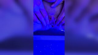 Close up pussy pissing, pee hole seduction in the blue light