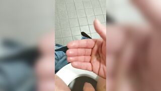 Pushing Fresh Cum Out of My Ass in a Public Toilet