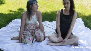 Lesbian Babes Enjoy Sexy Fun Outside