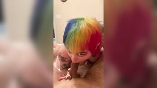 POV blowjob and creampie with tattooed college teen