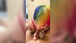 POV blowjob and creampie with tattooed college teen