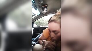 Rika mona chupando polla en carro