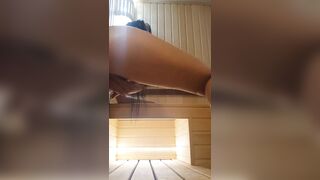 Bitch masturbates in the sauna