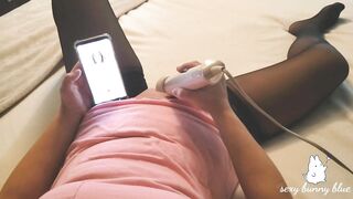 MILF masturbates with Hitachi watching porn