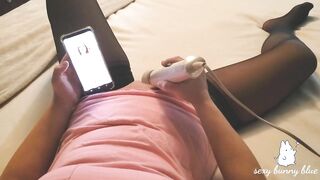 MILF masturbates with Hitachi watching porn