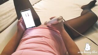 MILF masturbates with Hitachi watching porn