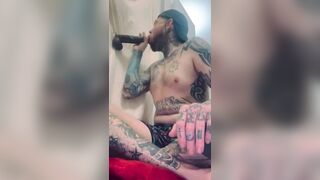 Tatted twink at homemade gloryhole