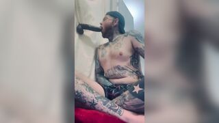 Tatted twink at homemade gloryhole