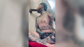 Tatted twink at homemade gloryhole