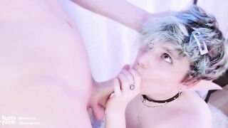 Slutty Femboy Elf Slut Deepthroats Huge Cock