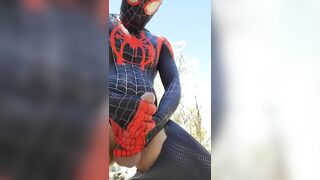 Spiderman shooting big thick web slinger in public THICK LOAD