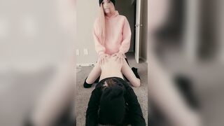 Sissy femboy gets caught masturbating and gets fucked by trans girl