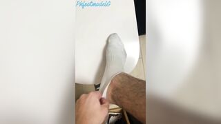 Cumming on my feet in gym toilet