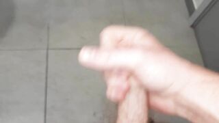 Uncut smegma cock, wanking big cumshot, public restroom