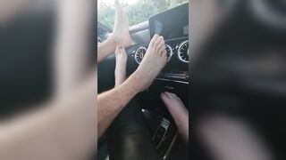 Sweaty socks and feet on my boyfriends Mercedes dashboard (preview)