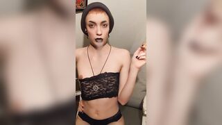 Petite Goth Smokes Cigarette and Masturbates